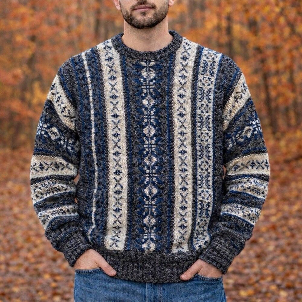 Specialty Collection Wool Sweater Mens XL Blue Gray Nordic Fair Isle
